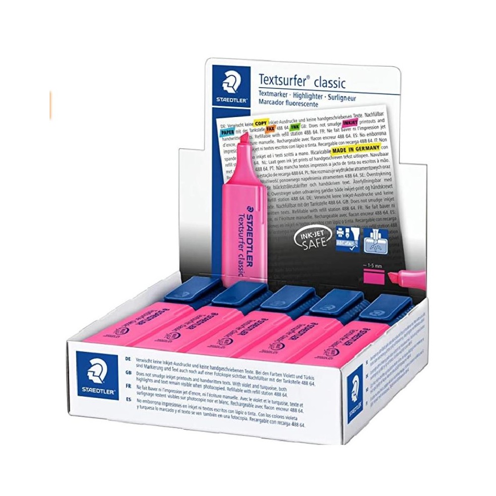 SUBRAYADOR FLUORESCENTE STAEDTLER TEXTSURFER CLASSIC TRAZO 1-5 MM ROSA (PAQ  10 UDS)