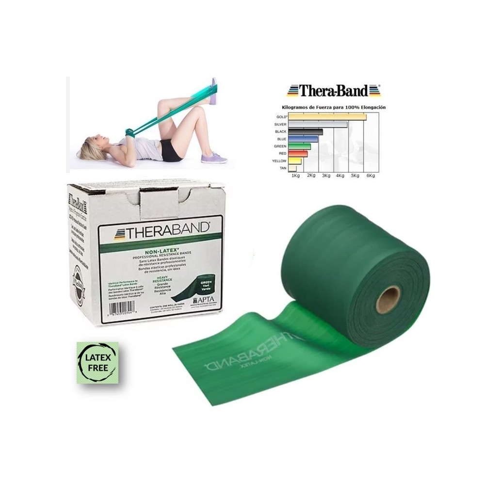 cinta elastica verde thera band 455m x 15cm resistencia med
