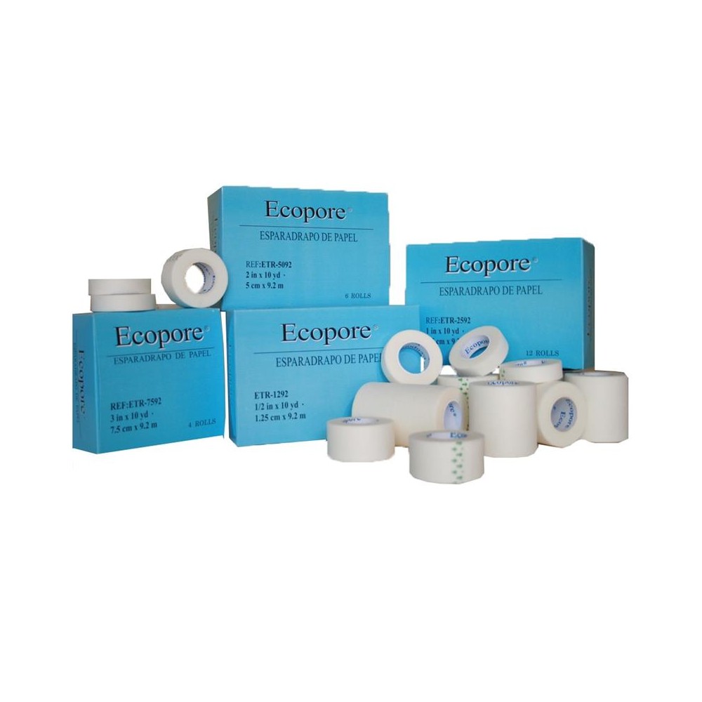 esparadrapo papel ecopore 75 cm x 92 m blanco caja 4 uds
