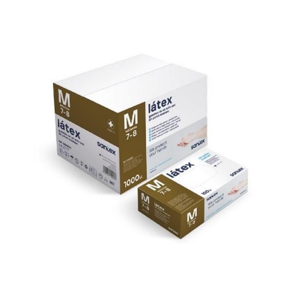 guantes latex blanco sin polvo 50 gr talla m santex paq 