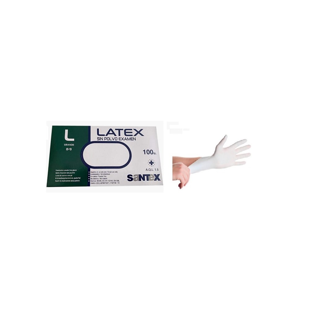 guantes latex blanco sin polvo 50 gr talla l santex paq 