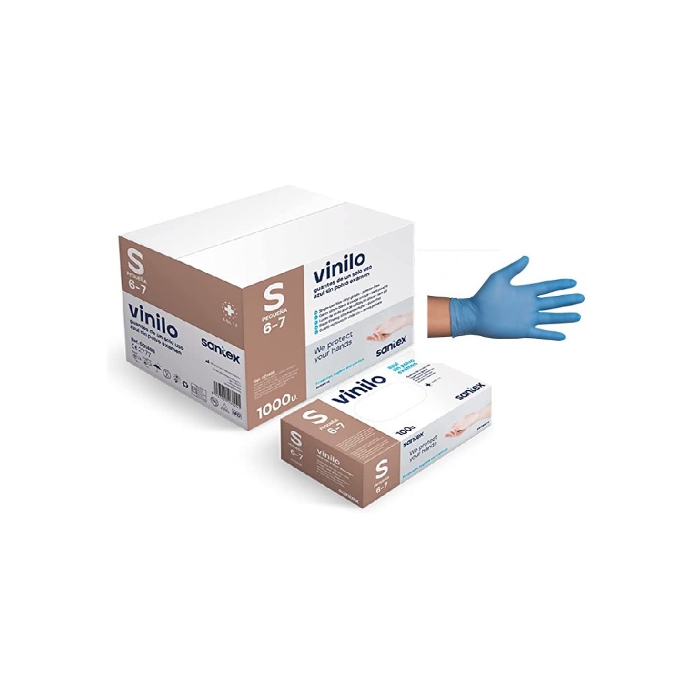 guantes vinilo azul sin polvo talla s santex paq 100 uds