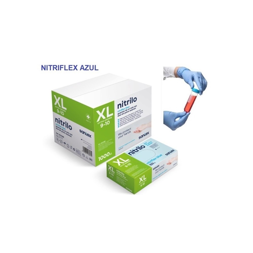 guantes nitrilo azul sin polvo 35 gr talla xl santex nitri