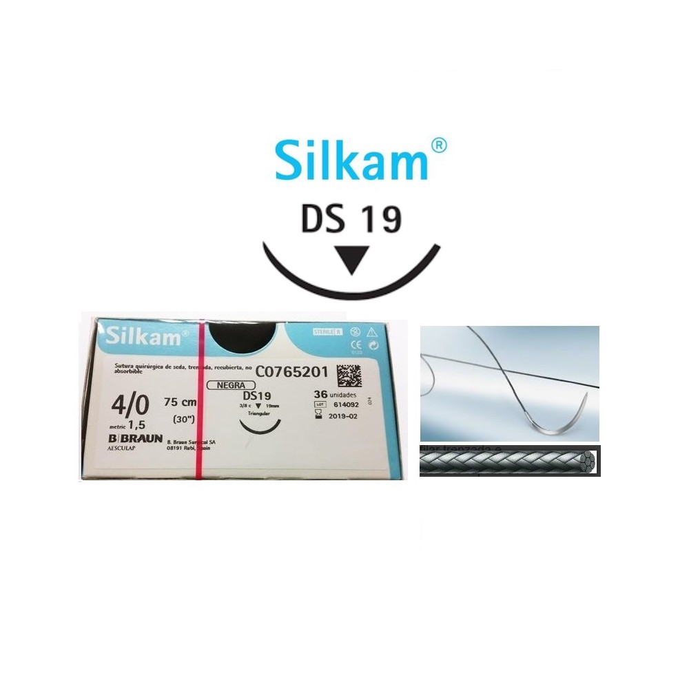 sutura no absorbible seda silkam trenzada 40 triangular 38