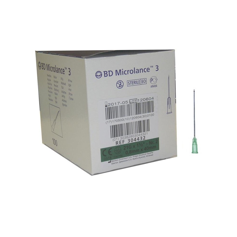 aguja hipodermica 21g 112 08mmx40mm verde bd microlance 