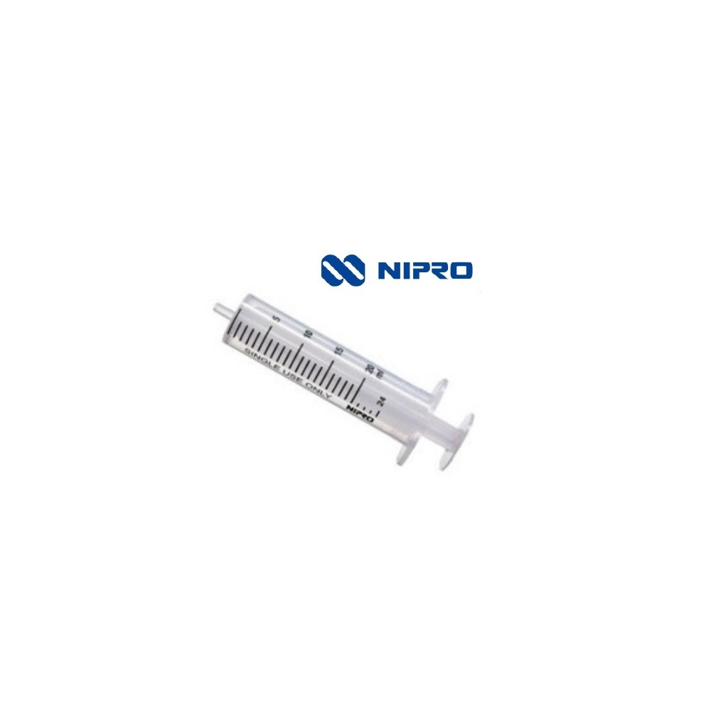 jeringa 2 cuerpos 20ml sin aguja cono luer excentrico nipro 