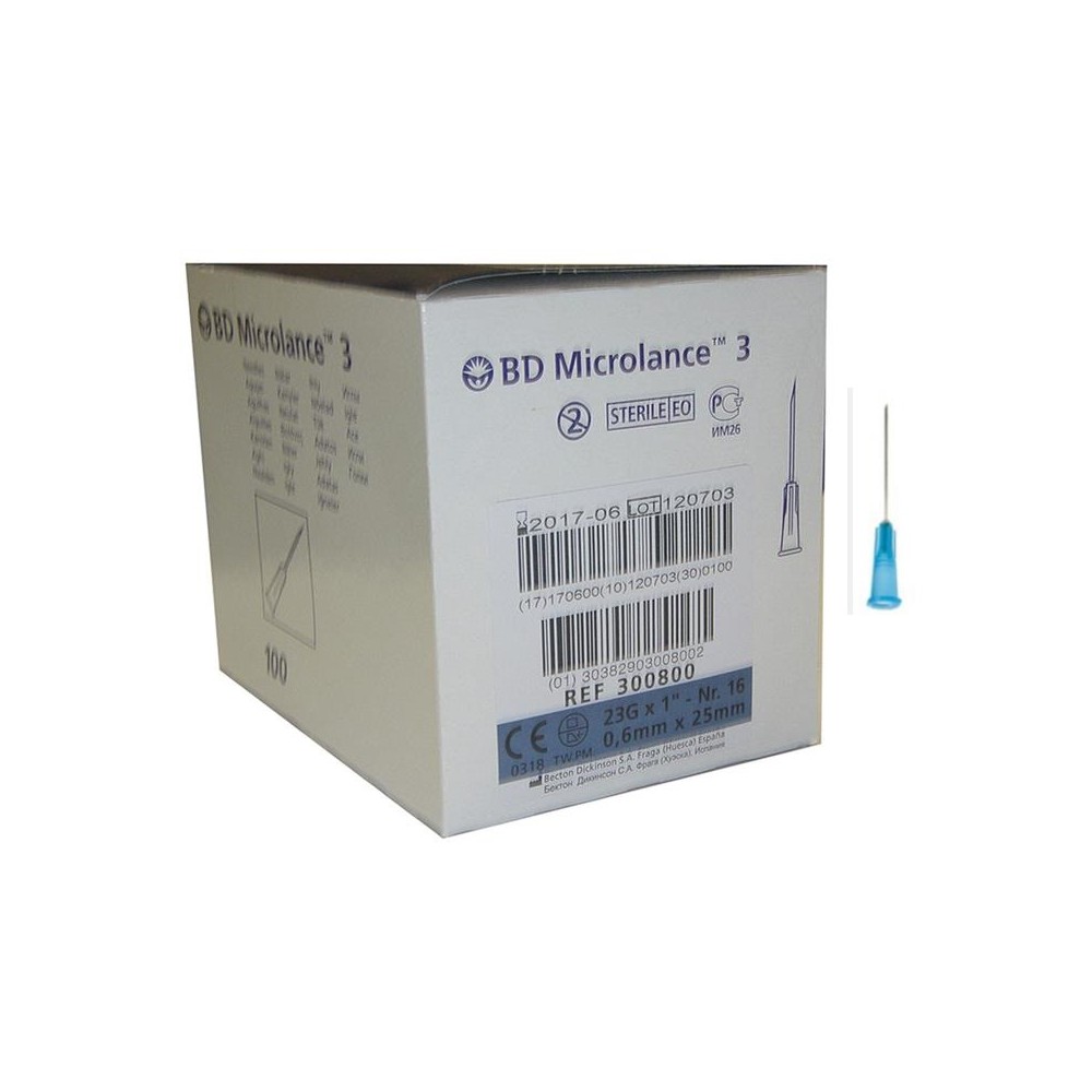 aguja hipodermica 23g 1 06mmx25mm azul bd microlance paq