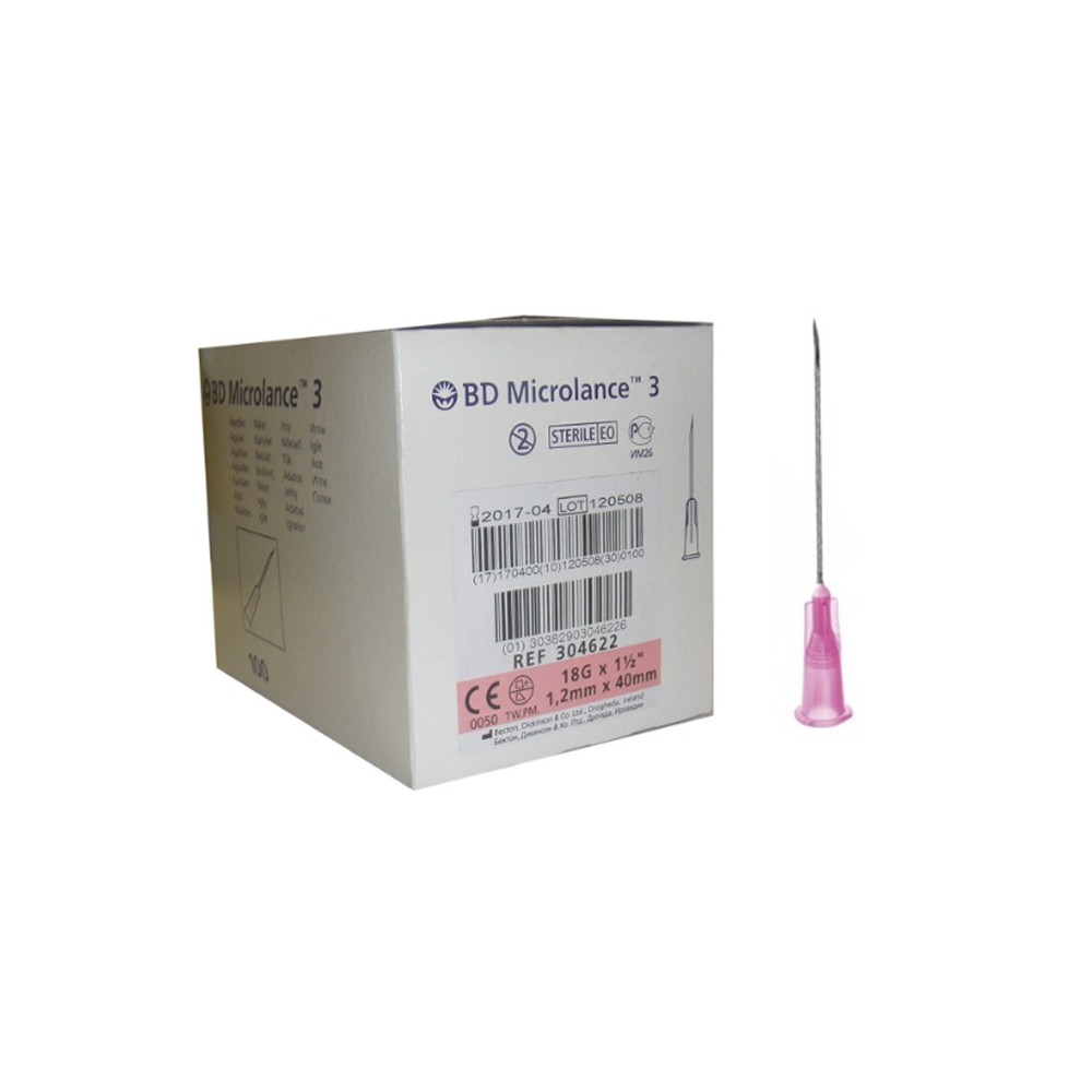 aguja hipodermica 18g 112 12mmx40mm rosa bd microlance 