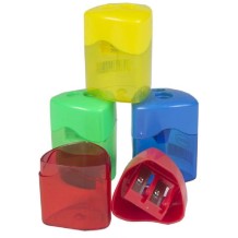 sacapuntas de plastico 2 agujeros con deposito forofis color