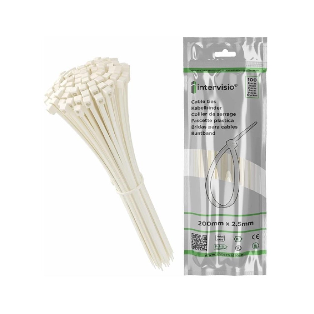 bridas de nylon blancas 25 x 200 mm paq 100 uds