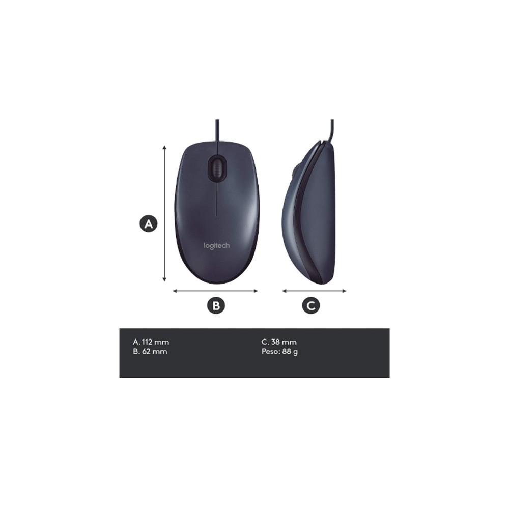 raton optico con cable negro logitech b100 unidad