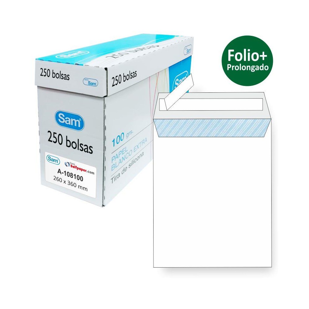 bolsa sobre tamano folio prolongado 260x360 blancos caja 25