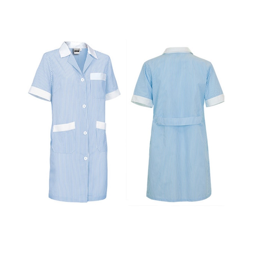 bata personal limpieza azul detalles blancos manga corta tal