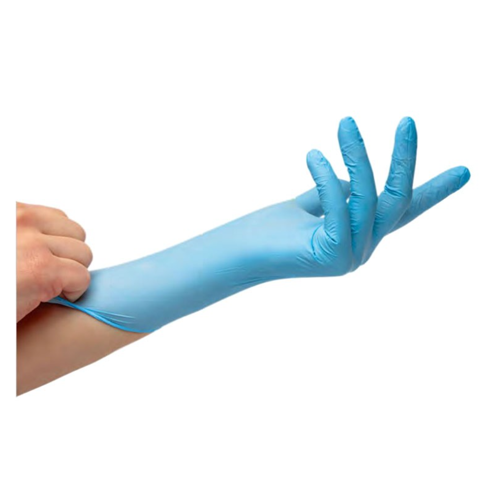 guante nitrilo sin polvo flash blue extra largo 30 cm talla 