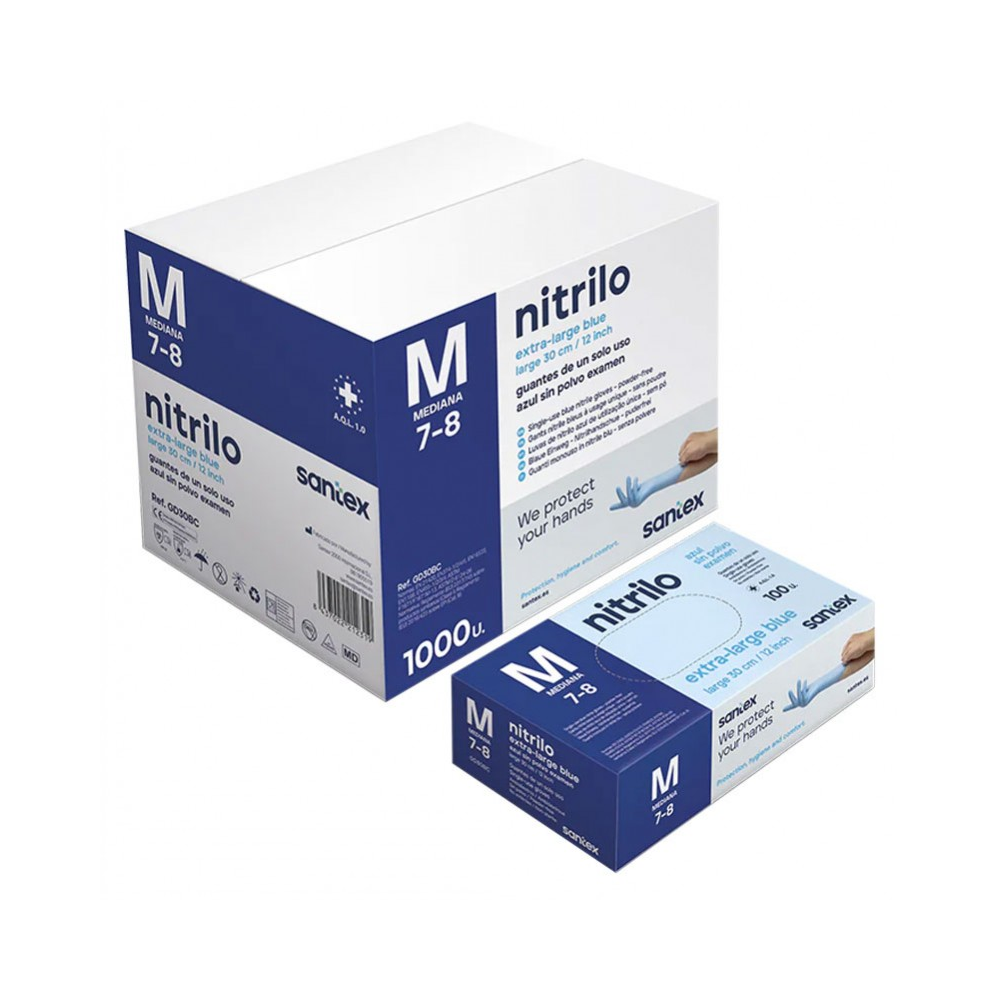 guante nitrilo sin polvo flash blue extra largo 30 cm talla 
