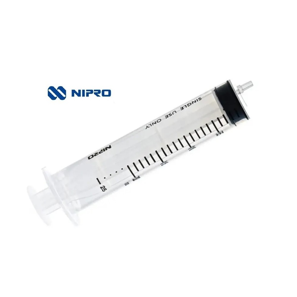 jeringa 3 cuerpos 20ml sin aguja cono luer excentrico nipro 
