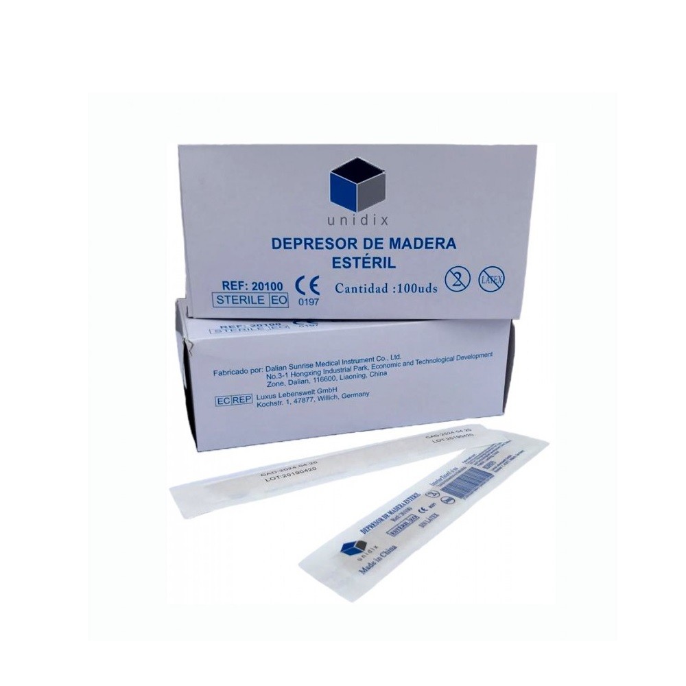 depresores de madera esteril 15 cm x 18 cm unidix paq 100