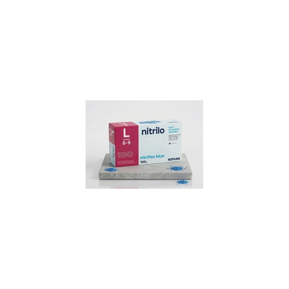 guantes nitrilo azul sin polvo 35 gr talla l santex nitrif