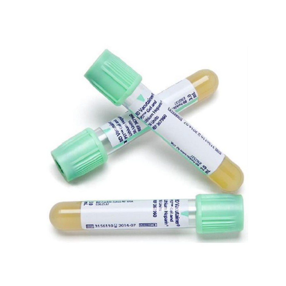 TUBO HEPARINA LITIO CON GEL PST II 13X75MM 3ML PET VERDE  BD VACUTAINER (CAJÓN 1000 UDS)