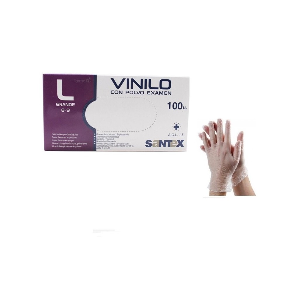 GUANTES VINILO TRANSPARENTES SIN POLVO TALLA L SANTEX  (PAQ  100 UDS)