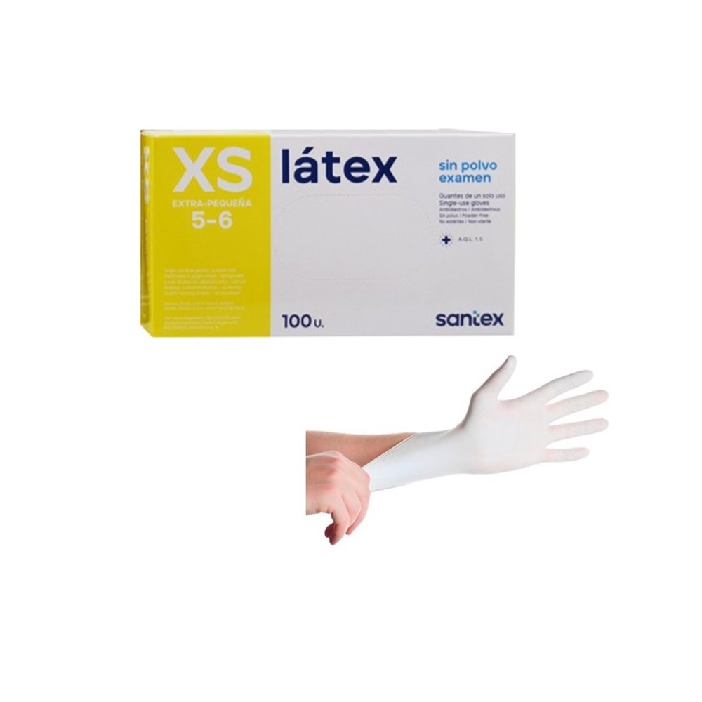 GUANTES LÁTEX BLANCO SIN POLVO 5,0 GR  TALLA XS SANTEX (PAQ  100 UDS)