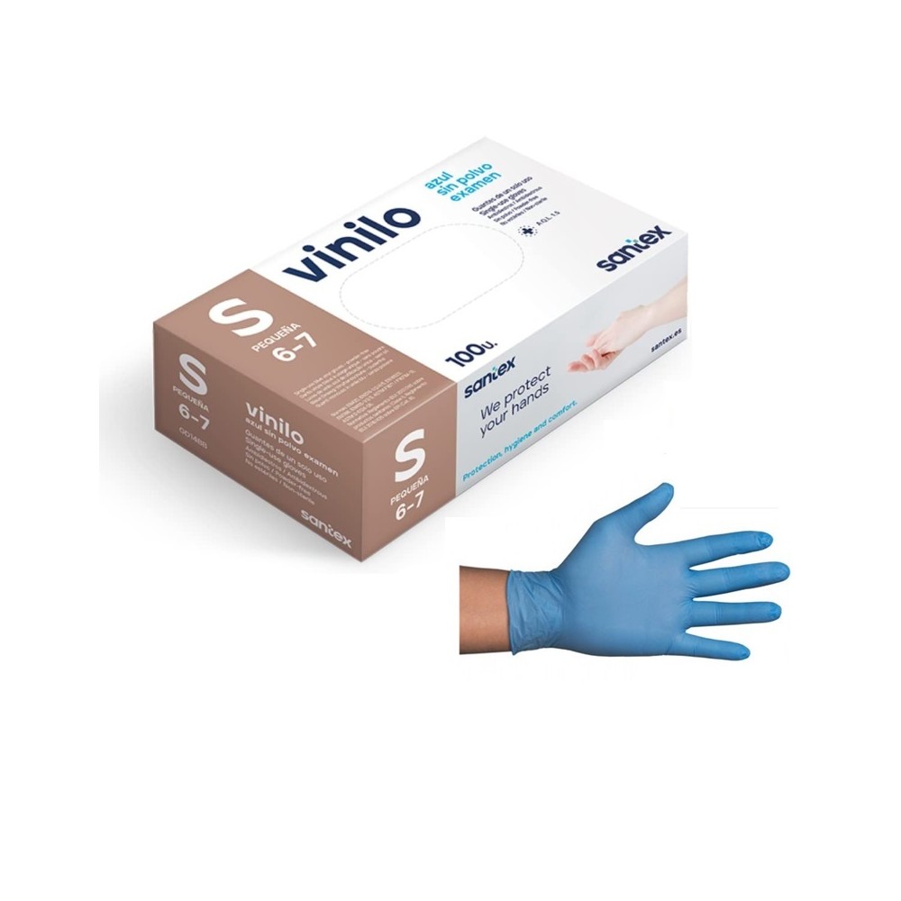 GUANTES VINILO AZUL SIN POLVO TALLA S SANTEX (PAQ  100 UDS)