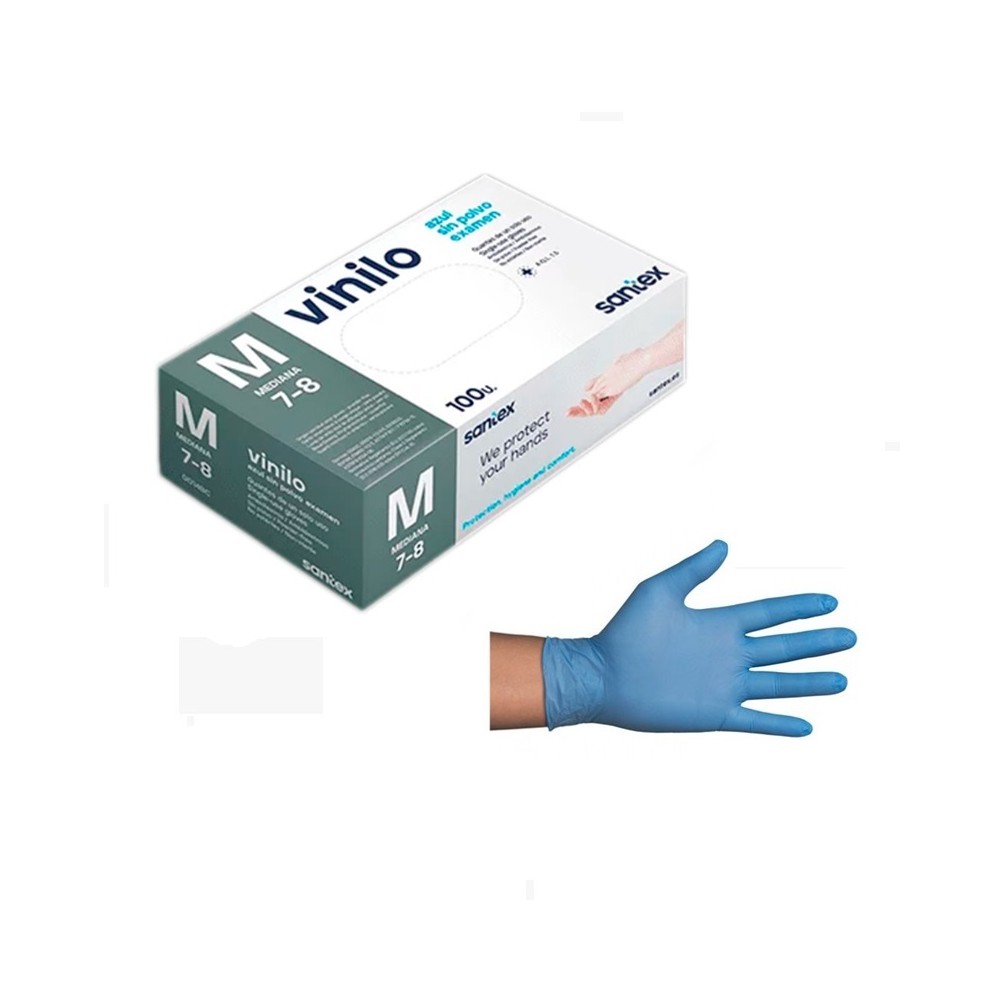 GUANTES VINILO AZUL SIN POLVO TALLA M SANTEX (PAQ  100 UDS)