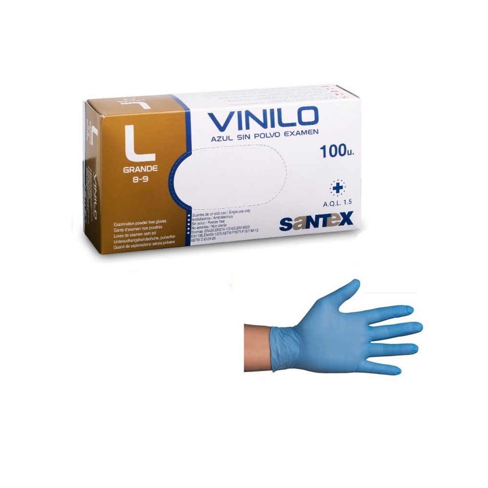 GUANTES VINILO AZUL SIN POLVO TALLA L SANTEX (PAQ  100 UDS)