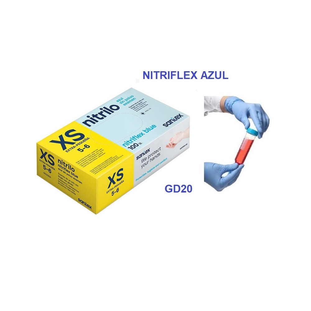 GUANTES NITRILO AZUL SIN POLVO 3,5 GR  TALLA XS SANTEX NITRIFLEX (PAQ  100 UDS)