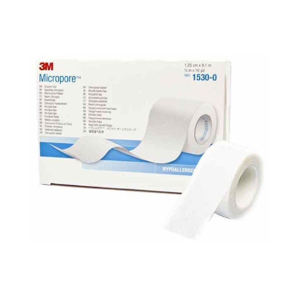 ESPARADRAPO PAPEL 2,5 CM X 9,1 M BLANCO SIN LÁTEX MICROPORE 3M (PAQ  12 UDS)