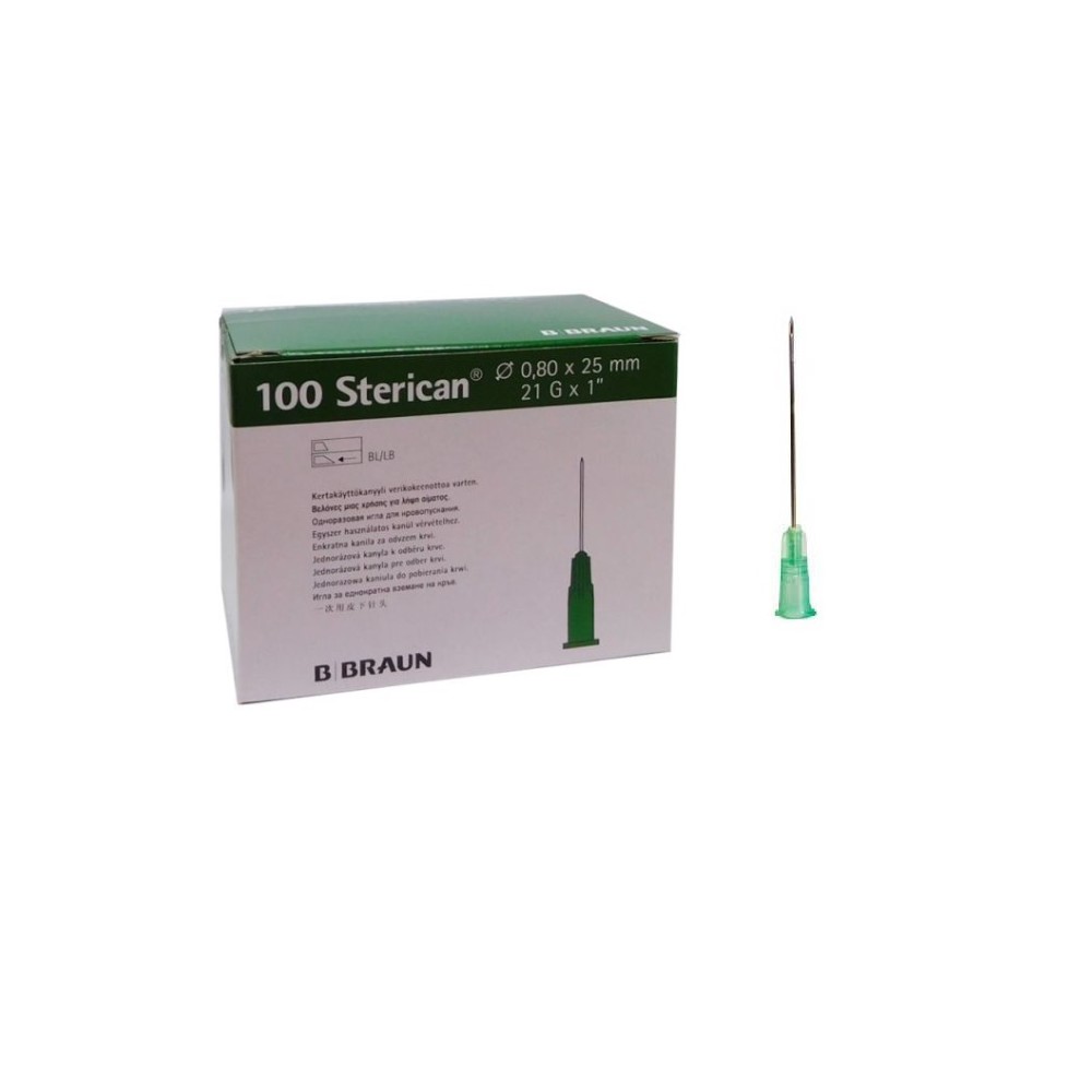 AGUJA HIPODÉRMICA 21G 1  0,8MMx25MM VERDE BRAUN STERICAN (PAQ  100 UDS)