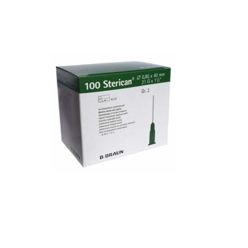 AGUJA HIPODÉRMICA 21G 1 1/2  0,8MMx40MM VERDE BRAUN STERICAN (PAQ  100 UDS)