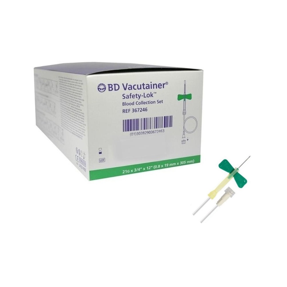 PALOMILLA VACUTAINER 21G 0,8MMX19MM SIN ADAPTADOR LUER TUBO 305MM BD (PAQ  50 UDS)