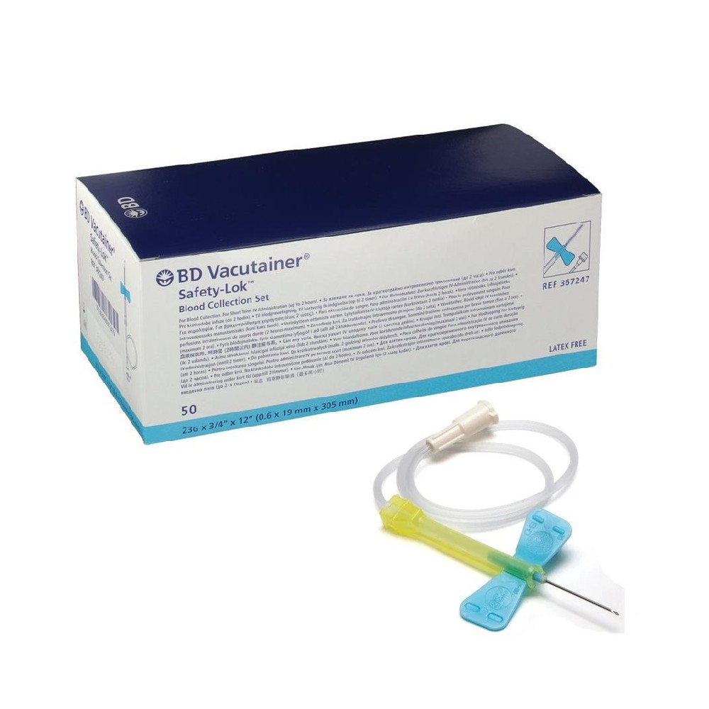 PALOMILLA VACUTAINER 23G 0,6MMx19MM SIN ADAPTADOR LUER TUBO 305MM BD (PAQ  50 UDS)