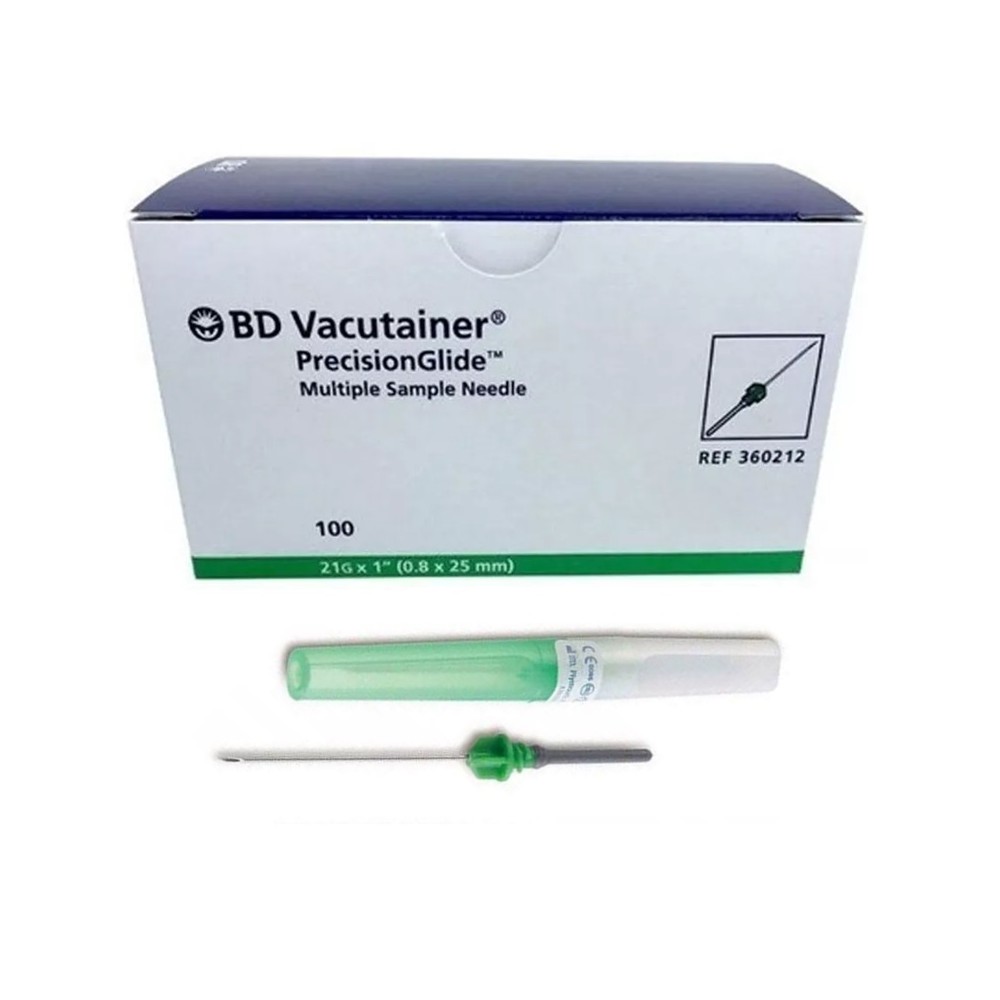 AGUJA MÚLTIPLE VACUTAINER 21G 1  (0,8MMX25MM) VERDE BD (PAQ  100 UDS)