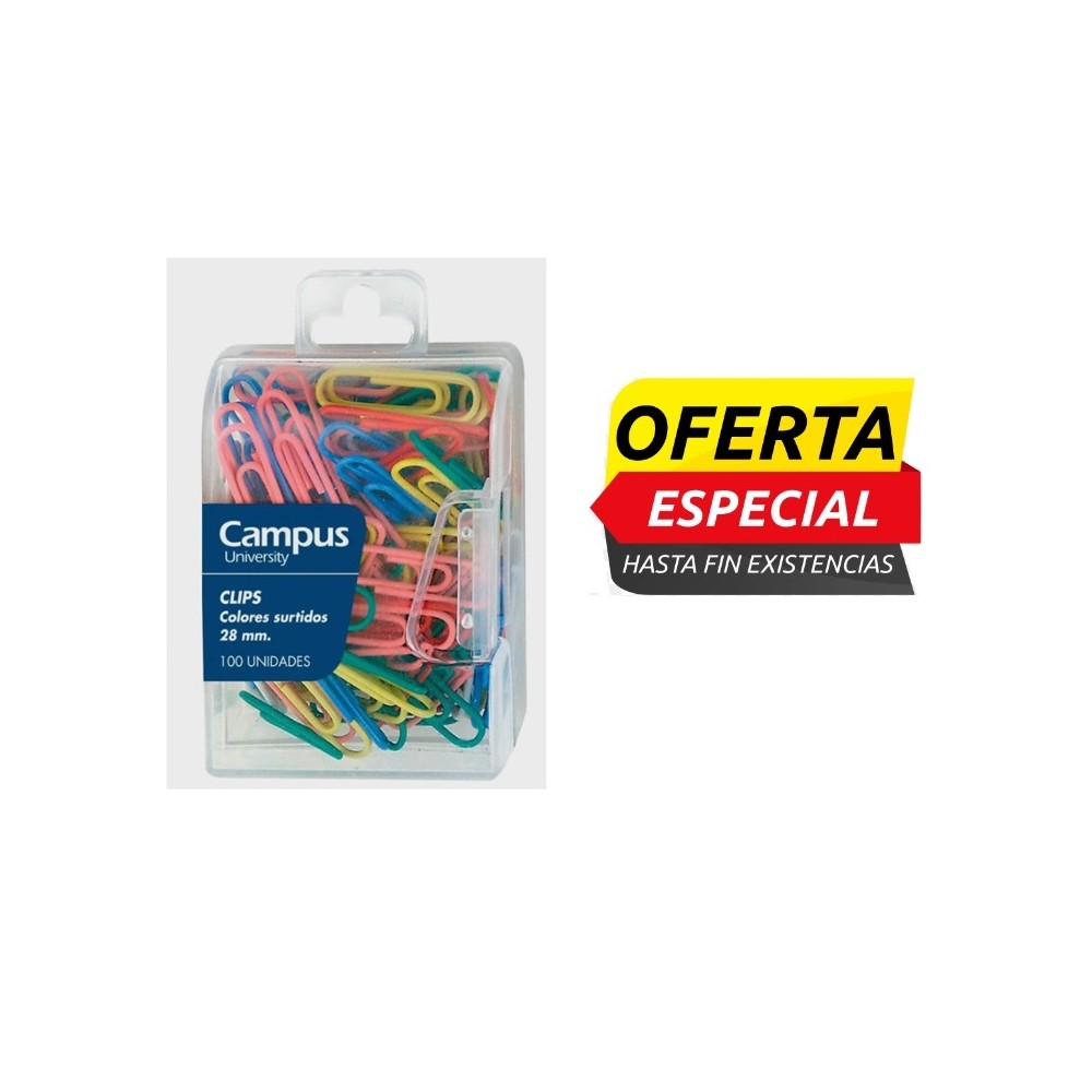 CLIPS PLANO COLORES SURTIDOS 28 MM CAMPUS (PAQ  100 UDS)