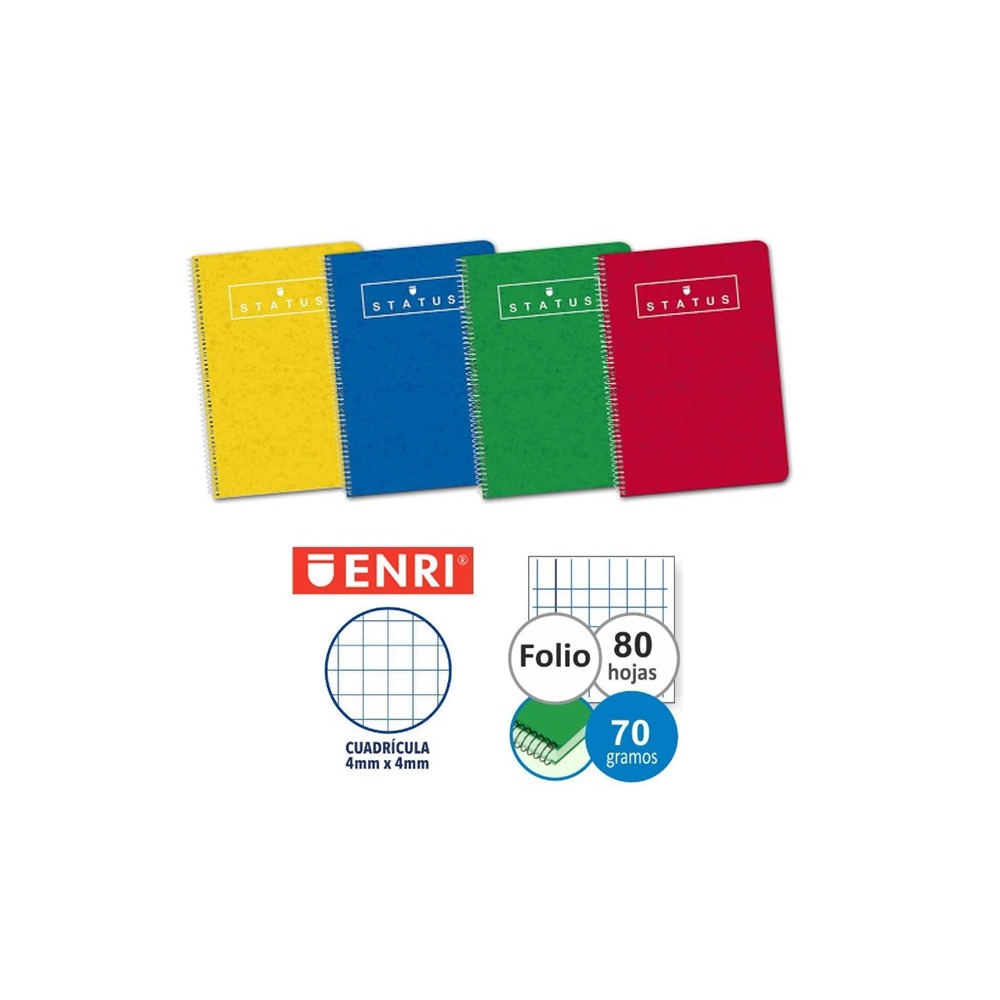 CUADERNO ENRI TAPA DURA Fº ESPIRAL LATERAL 80H 70G CUADRIC  4X4 (UNIDAD)