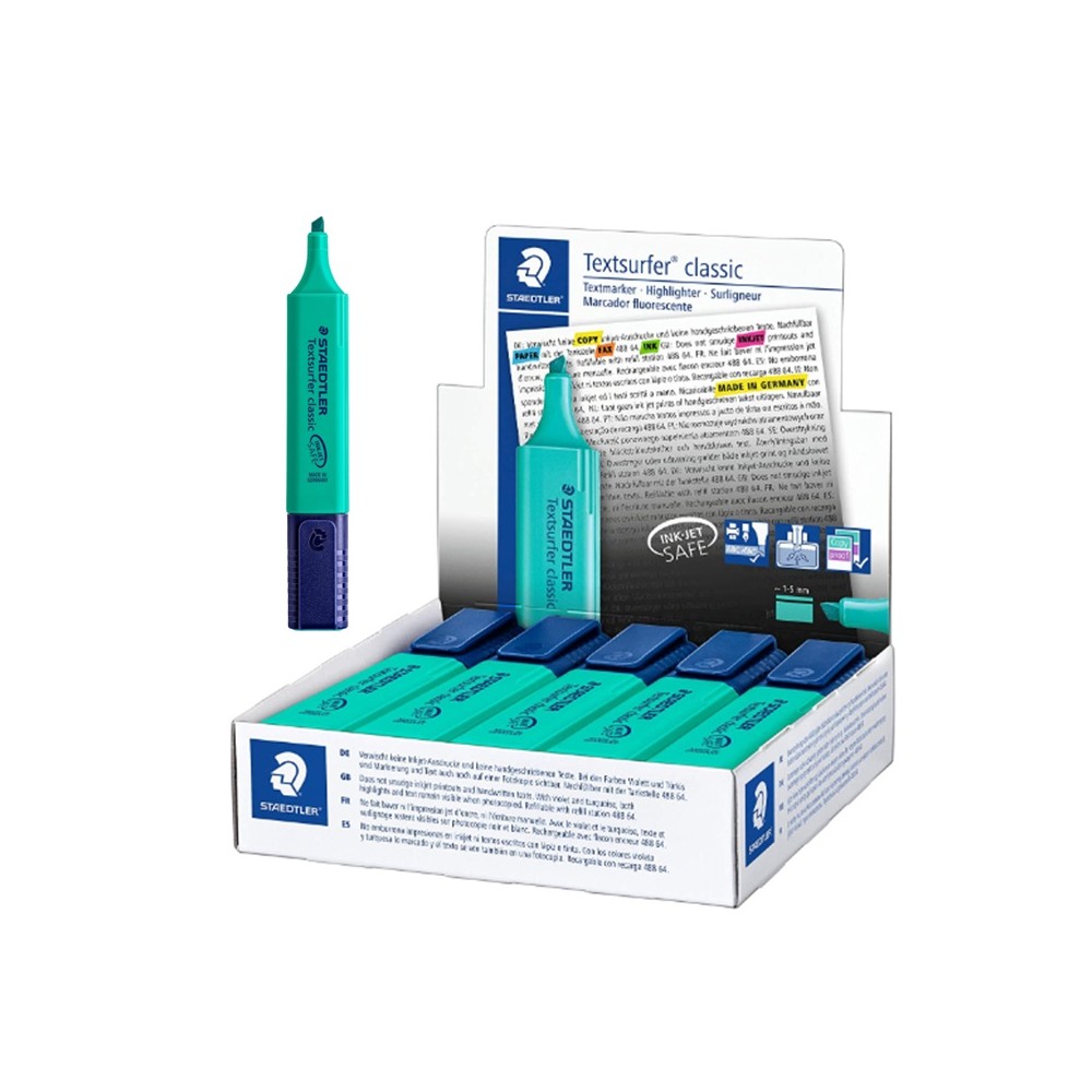 MARCADOR FLUORESCENTE STAEDTLER TEXTSURFER CLASSIC TRAZO 1-5 MM AZUL TURQUESA (PAQ  10 UDS)