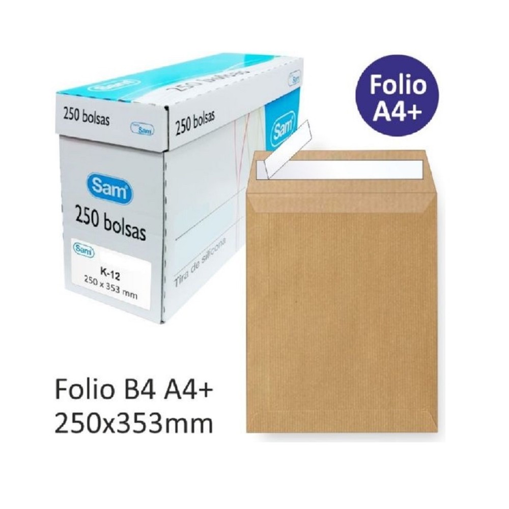 SOBRE-BOLSA SAM 250X353 MM  KRAFT 90 GR  AUTOADHESIVO (CAJA 250 UDS)