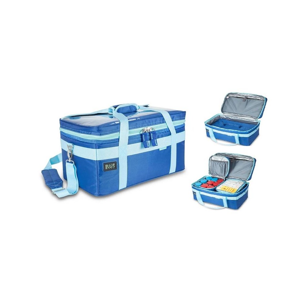 BOLSA ISOTÉRMICA REUTILIZABLE PARA TRANSPORTE DE MUESTRAS LABORATORIO 25 X 21 X 40 CM AZUL