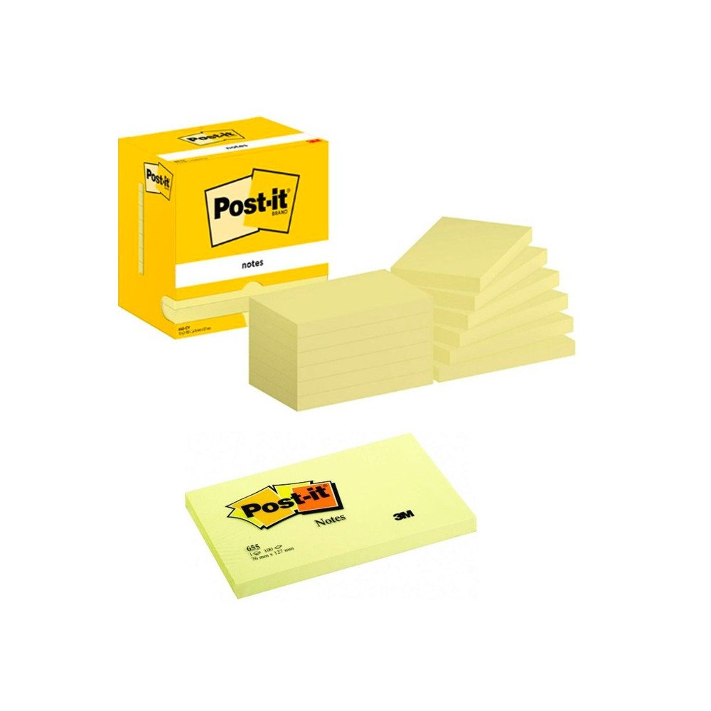 NOTAS ADHESIVAS AMARILLAS 127x76MM 100H  POST-IT SIN PLASTIFICAR (CAJ  12 UDS)