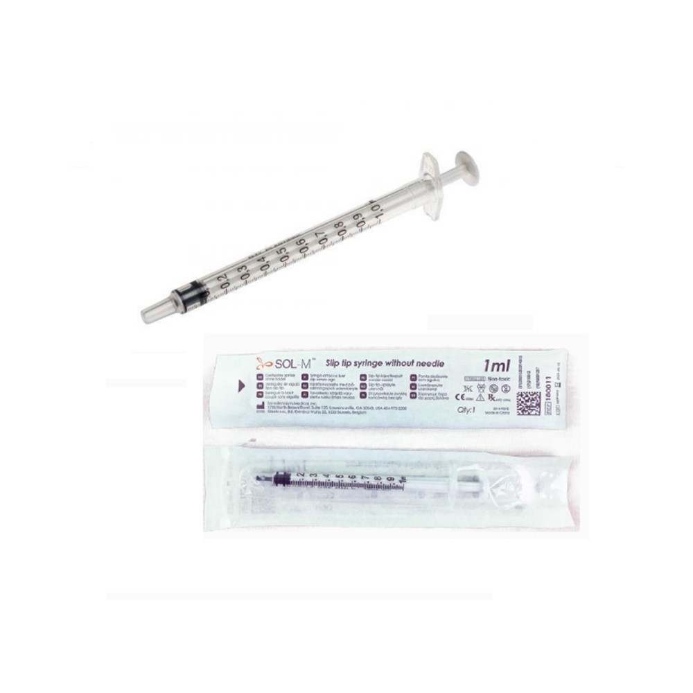 JERINGA 3 CUERPOS 1ML SIN AGUJA CONO LUER CONCÉNTRICO CENTESIM SOL-M (PAQ 100UD)