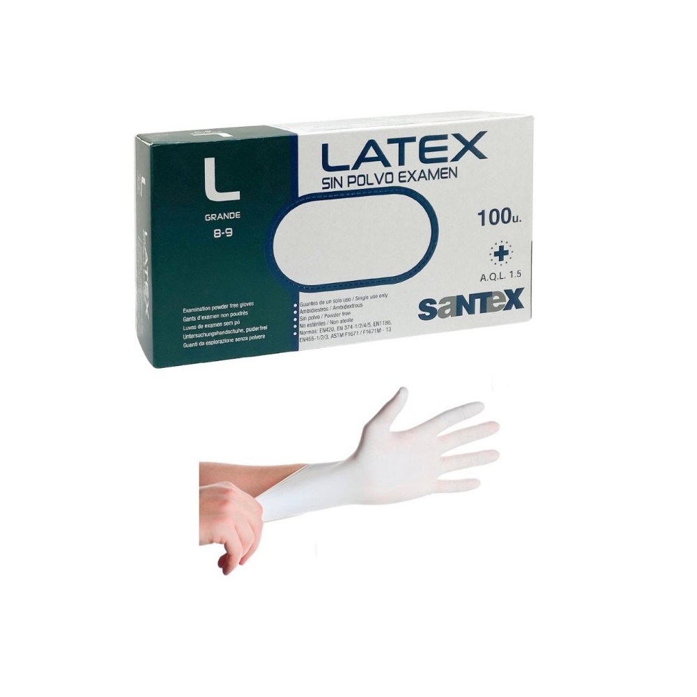 GUANTES LÁTEX BLANCO SIN POLVO 5,0 GR  TALLA L SANTEX (PAQ  100 UDS)