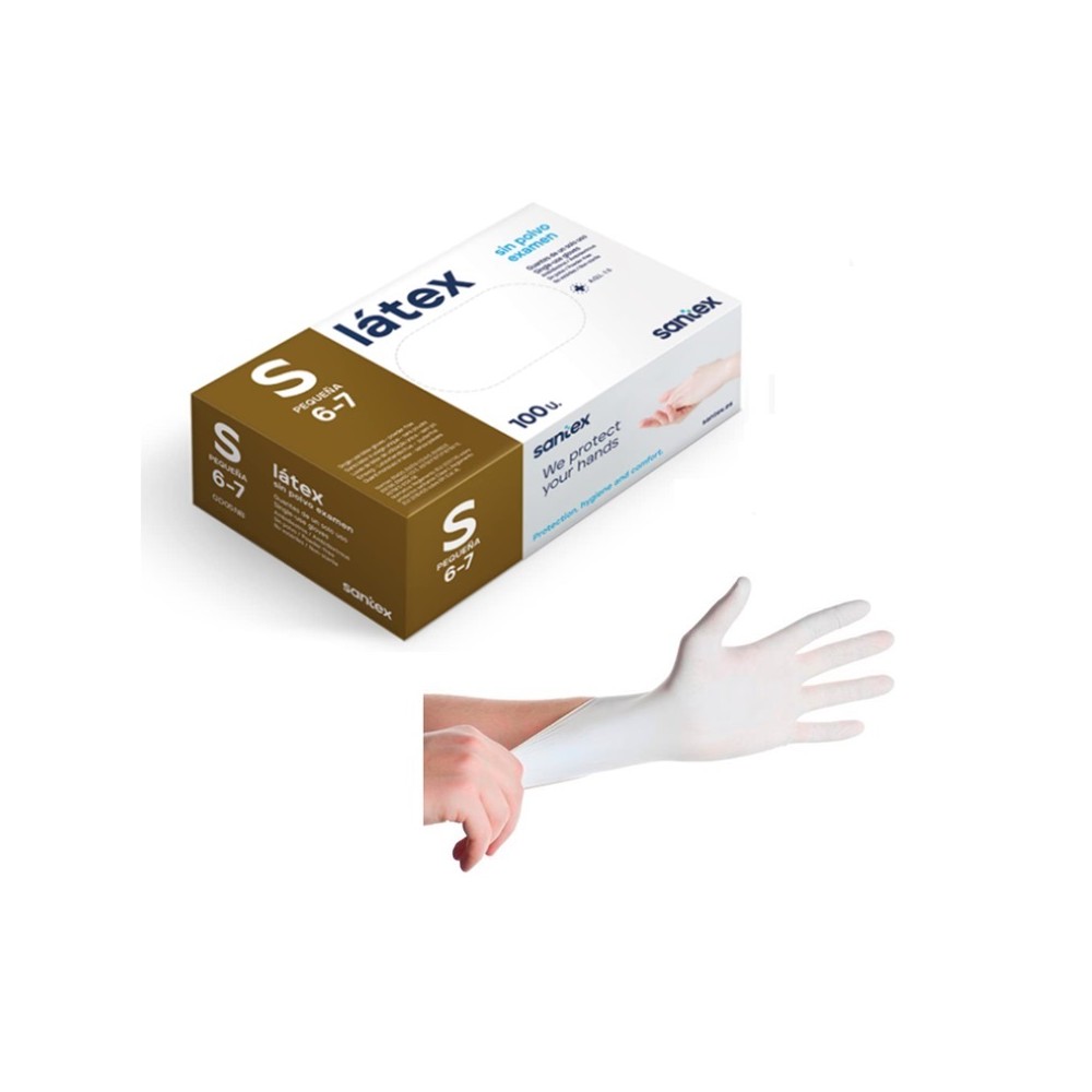 GUANTES LÁTEX BLANCO SIN POLVO 5,0 GR  TALLA S SANTEX (PAQ  100 UDS)